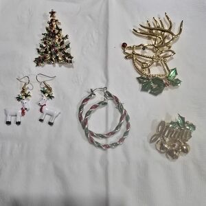 Festive Holiday Brooch and Earring Set